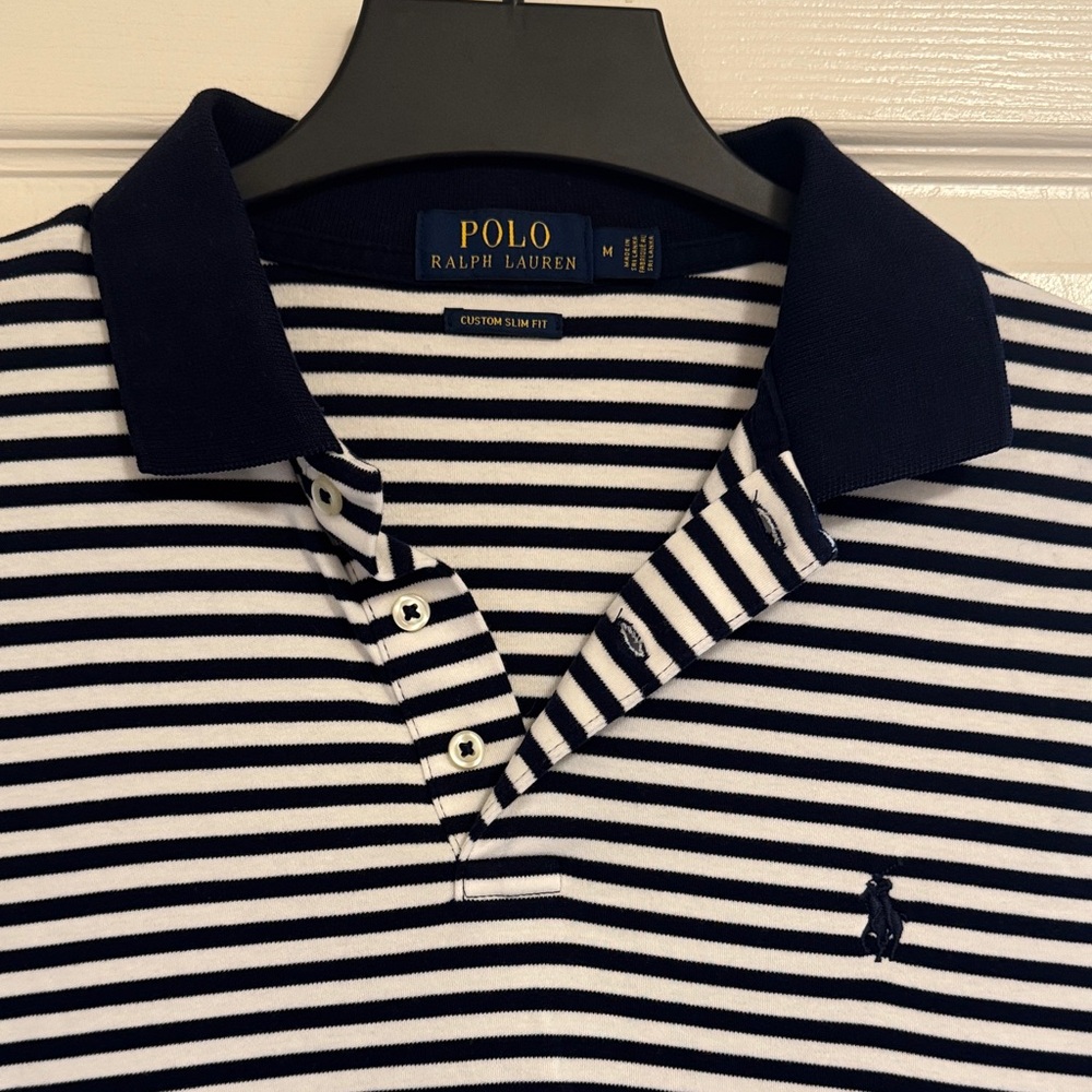 Men’s Polo by Ralph Lauren Navy and White Striped Polo Shirt - Picture 2 of 5